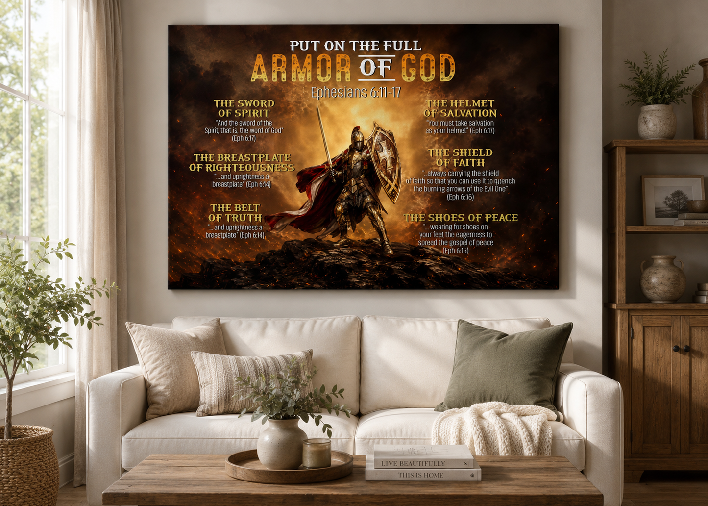 Armor of God Canvas Wall Art – Ephesians 6:11-17 Christian Warrior Scripture Decor