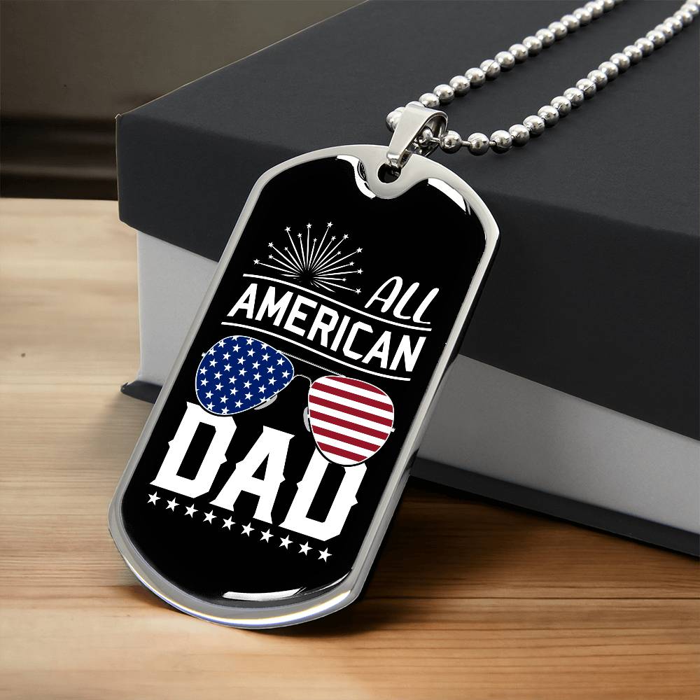 All American Dad Dog Tag Necklace with Engraving
