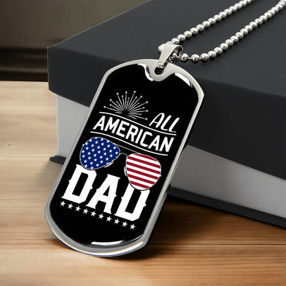 All American Dad Dog Tag Necklace with Engraving