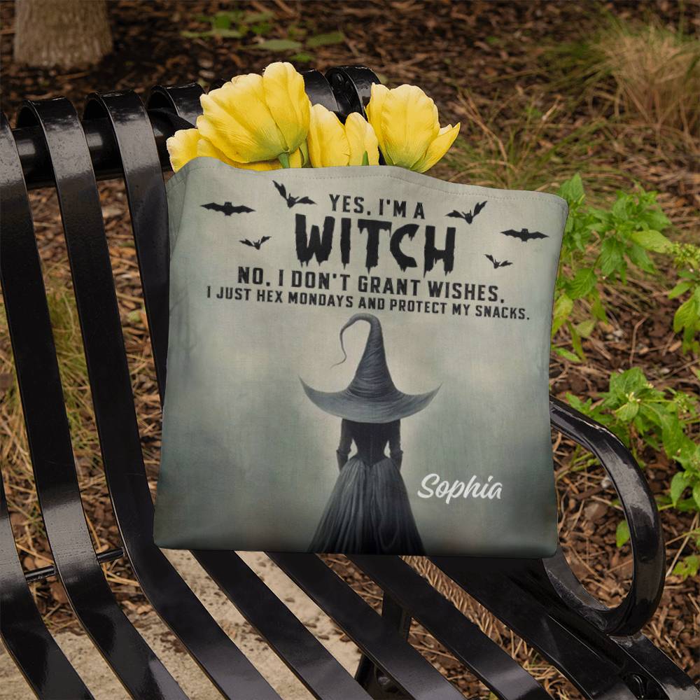 Personalized Witch Tote Bag – Custom Name Halloween Gothic Tote with Funny Quote !