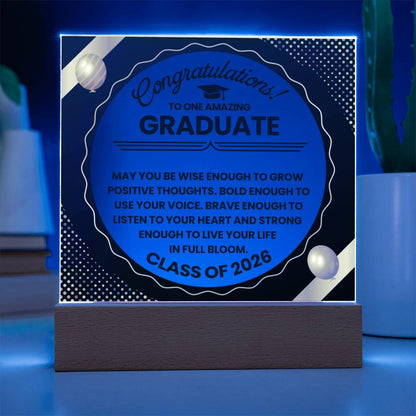 Graduation LED Acrylic Plaque – Congratulations Graduate Gift | Class of 2026 Light Up Keepsake