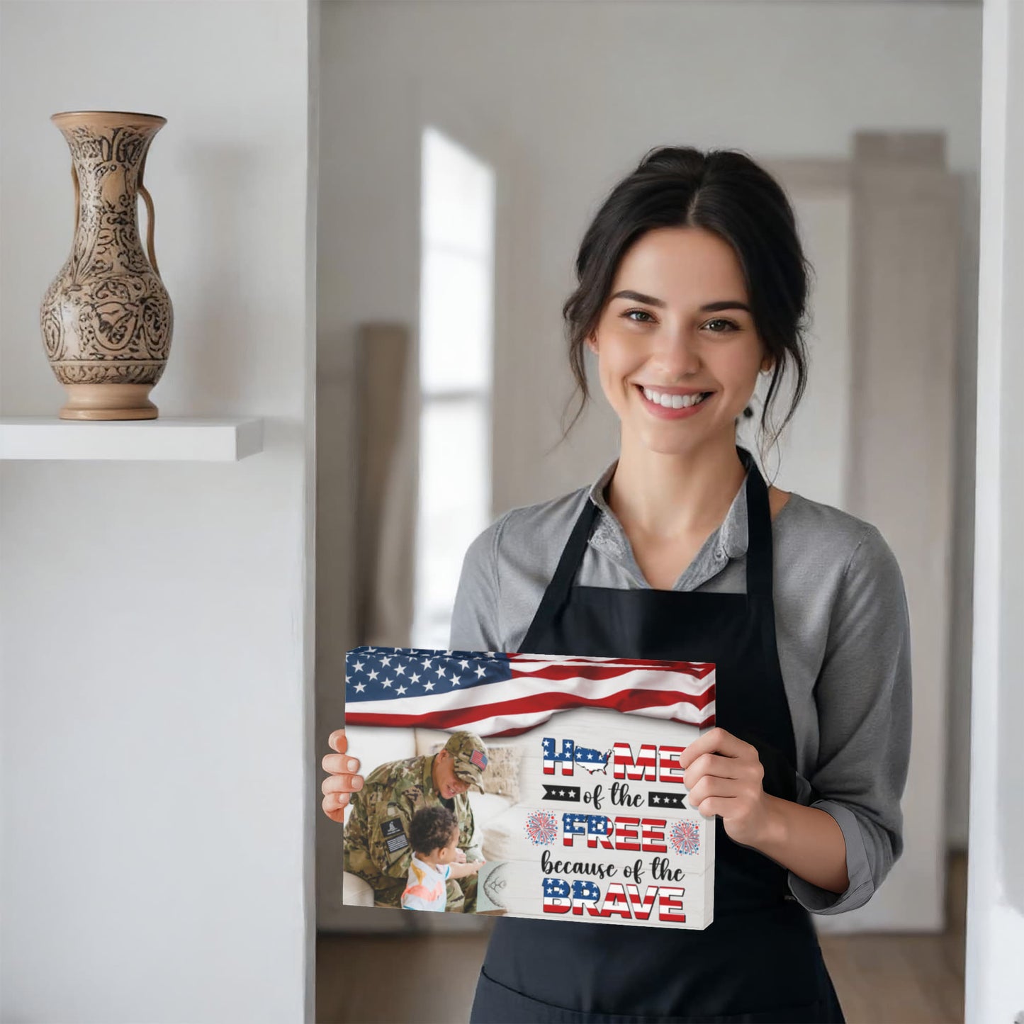 Personalized Patriotic Family Gallery Wrapped Canvas – Custom Home of the Brave Independence Day Wall Art
