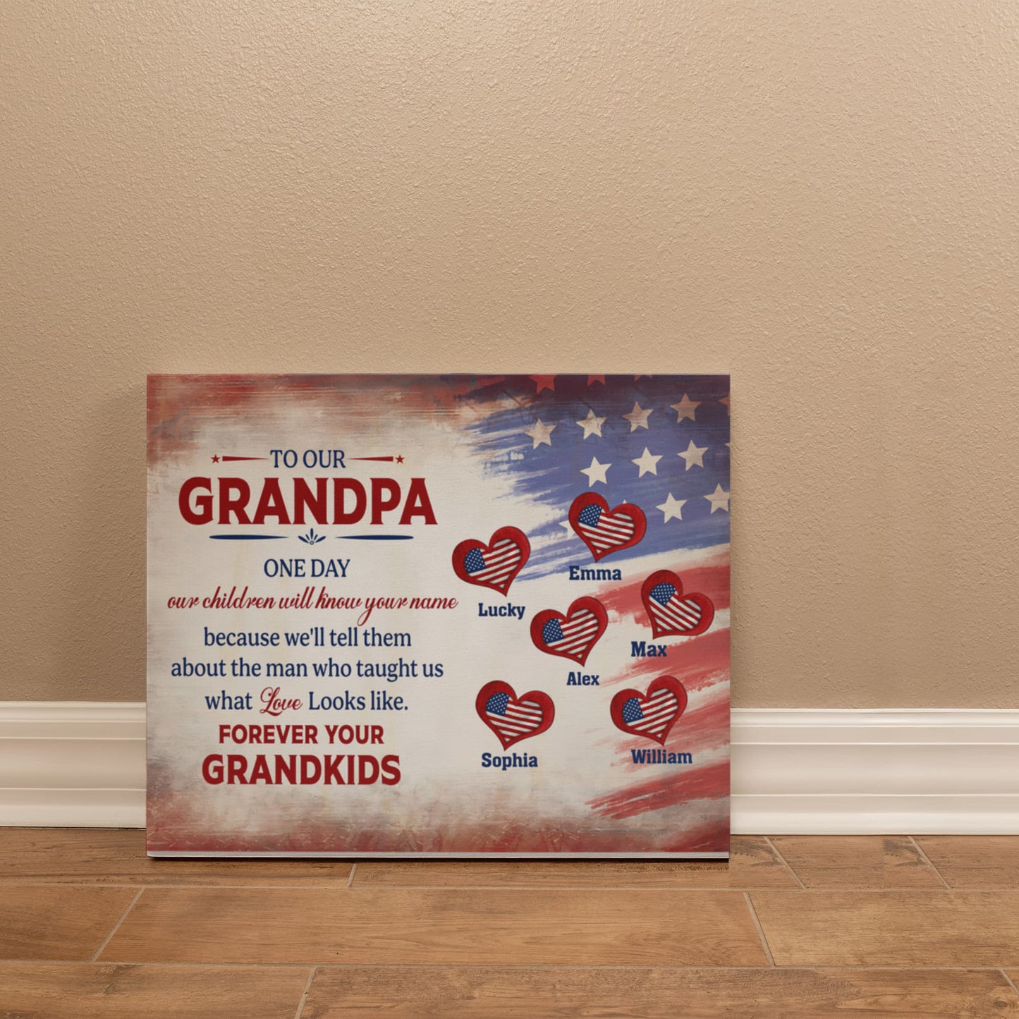 Personalized To Our Grandpa Canvas – Custom Grandkids Names Patriotic Family Wall Art