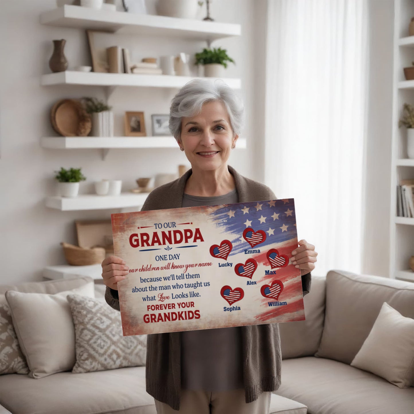 Personalized To Our Grandpa Canvas – Custom Grandkids Names Patriotic Family Wall Art