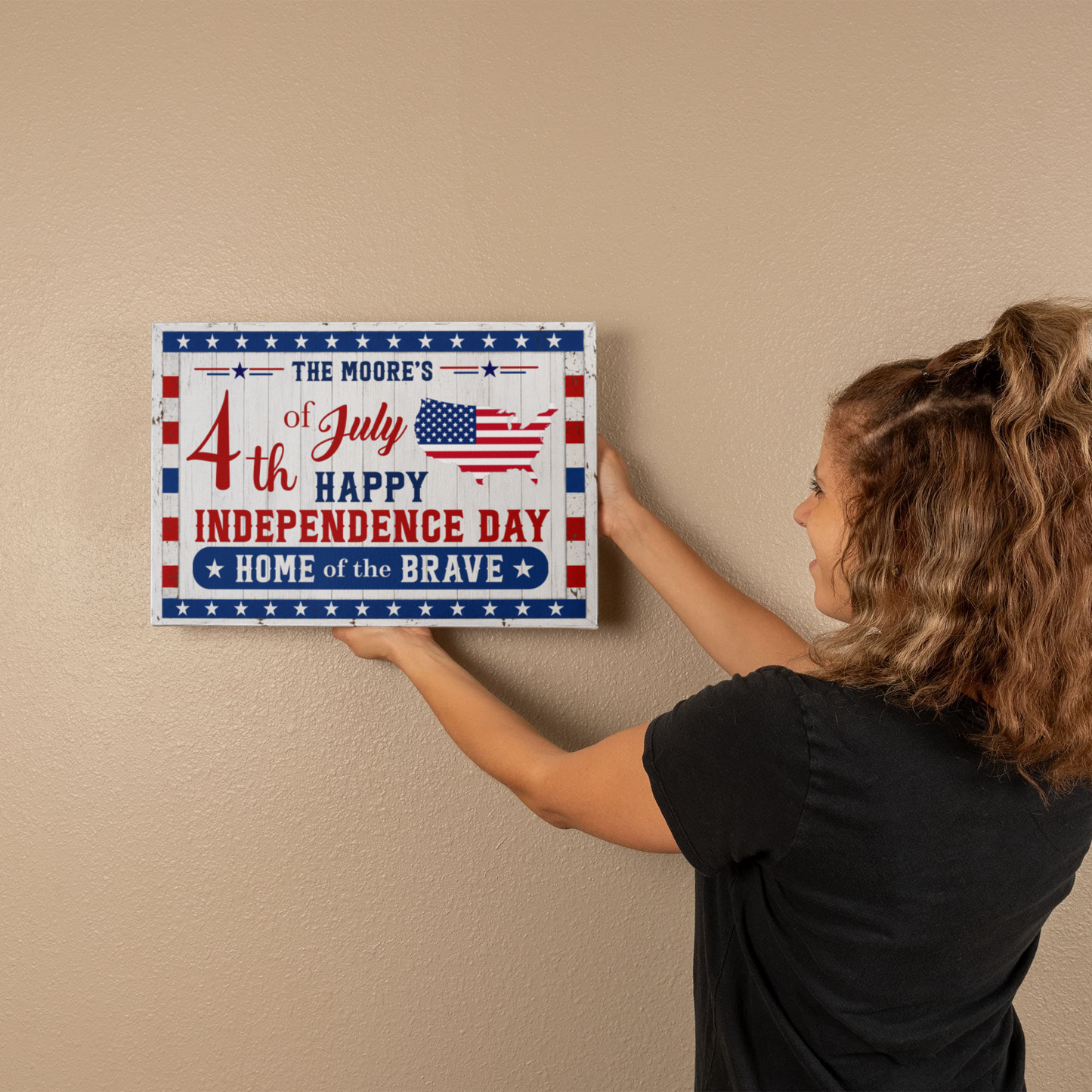 Personalized 4th of July Gallery Wrapped Canvas – Custom Family Name Independence Day Wall Art