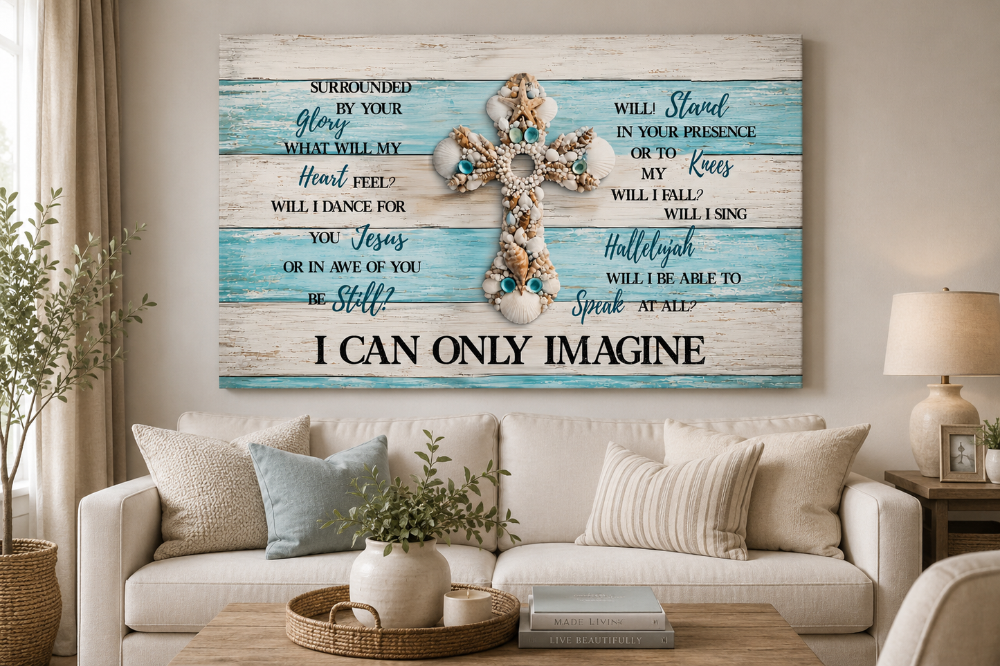 I Can Only Imagine Cross Canvas Wall Art – Inspirational Christian Coastal Decor