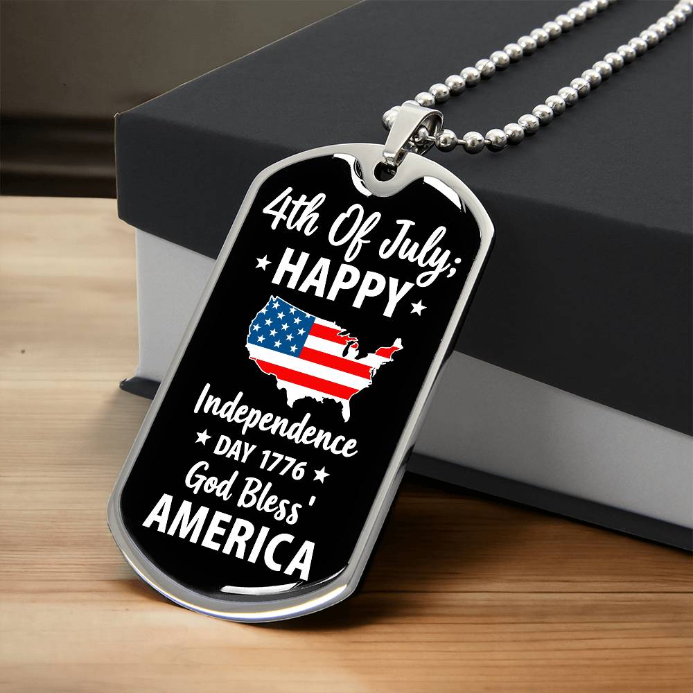 4th Of July Happy Independence Day 1776 God Bless America Dog Tag Necklace with Engraving