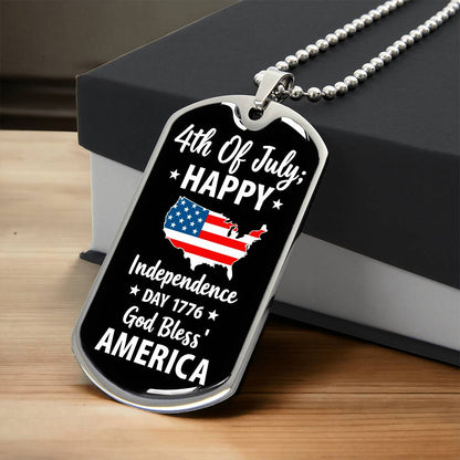 4th Of July Happy Independence Day 1776 God Bless America Dog Tag Necklace with Engraving