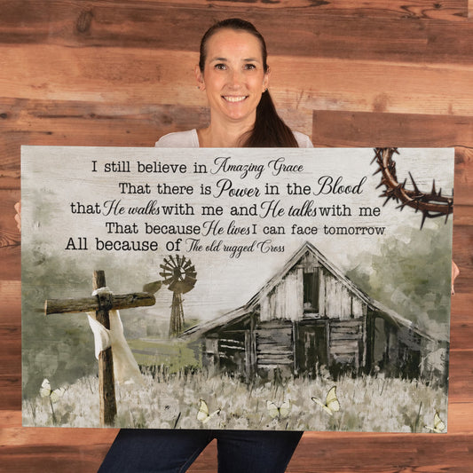 Amazing Grace Canvas Wall Art – Christian Farmhouse Faith Canvas with Inspirational Scripture Message