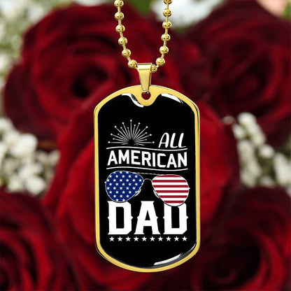 All American Dad Dog Tag Necklace with Engraving