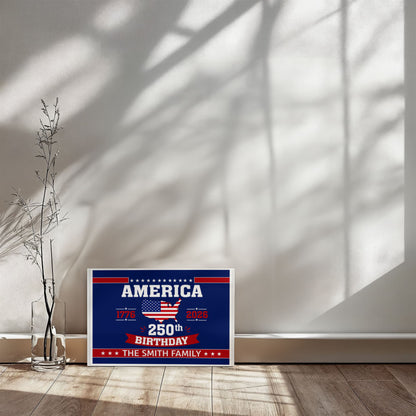 Personalized America 250th Birthday Gallery Wrapped Canvas – Custom Family Name Patriotic Wall Art
