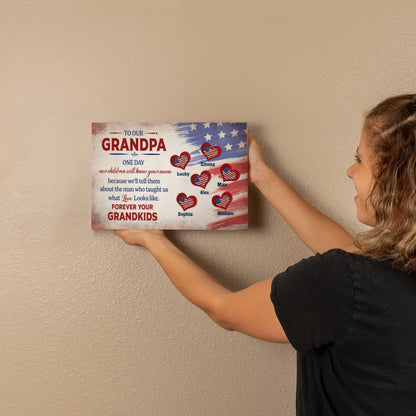 Personalized To Our Grandpa Canvas – Custom Grandkids Names Patriotic Family Wall Art