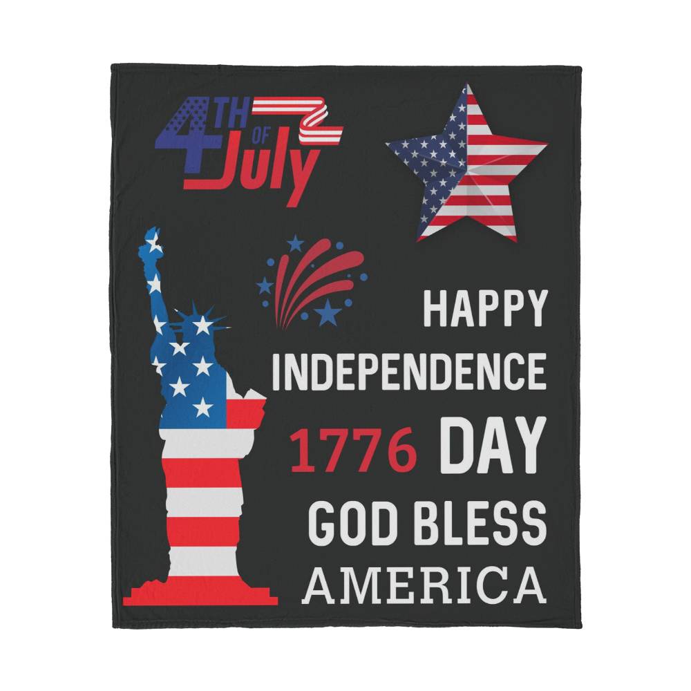Happy Independence 1776 Day God Bless America 4th of July Jersey Fleece Blanket 50" x 60"