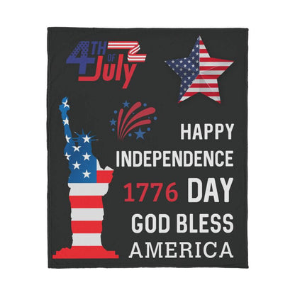 Happy Independence 1776 Day God Bless America 4th of July Jersey Fleece Blanket 50" x 60"