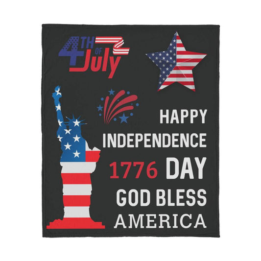 Happy Independence 1776 Day God Bless America 4th of July Jersey Fleece Blanket 50" x 60"