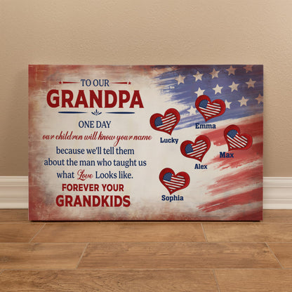 Personalized To Our Grandpa Canvas – Custom Grandkids Names Patriotic Family Wall Art