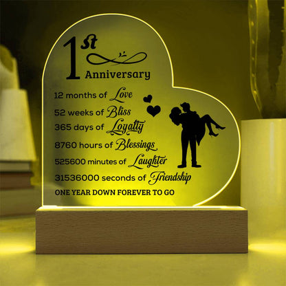 Happy 1st Anniversary Heart Plaque Forever Love