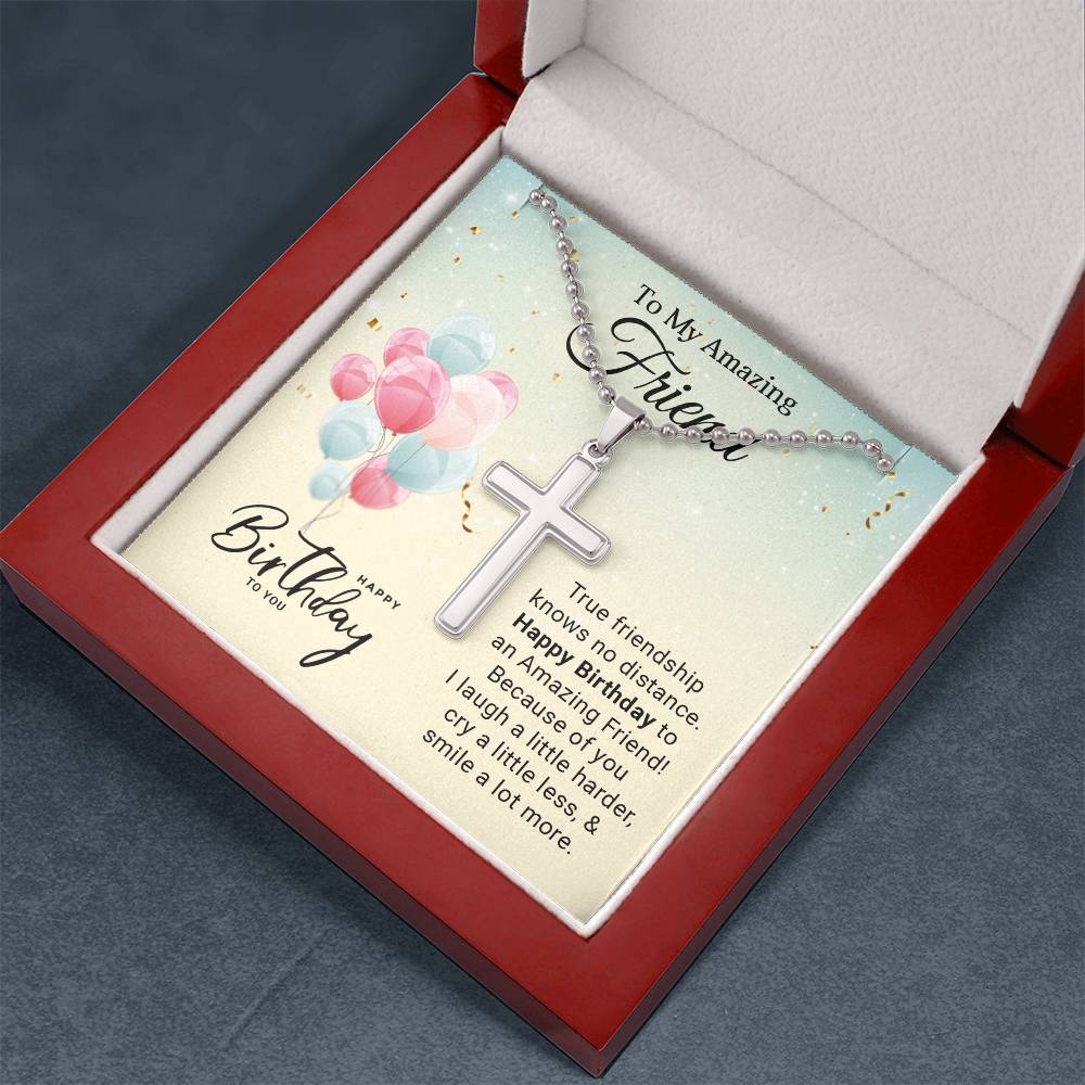 To My Amazing Friend Birthday Artisan Cross Necklace with Ball Chain
