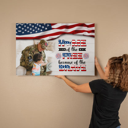 Personalized Patriotic Family Gallery Wrapped Canvas – Custom Home of the Brave Independence Day Wall Art