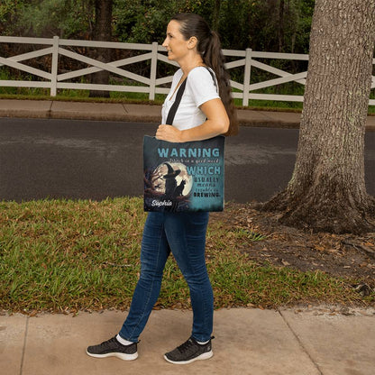 Custom Witch Tote Bag – “Warning: Witch in a Good Mood, Trouble Brewing !