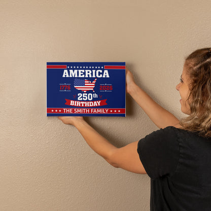 Personalized America 250th Birthday Gallery Wrapped Canvas – Custom Family Name Patriotic Wall Art