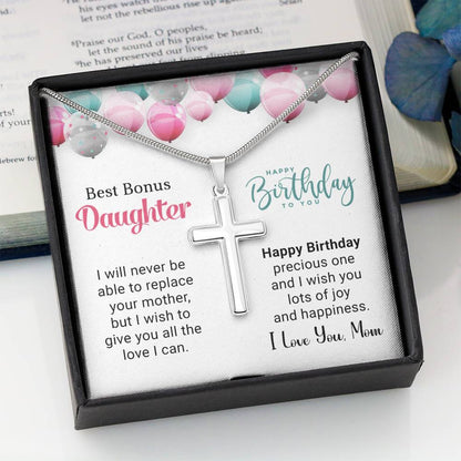 Best Bonus Daughter Birthday Stainless Cross Necklace with MC