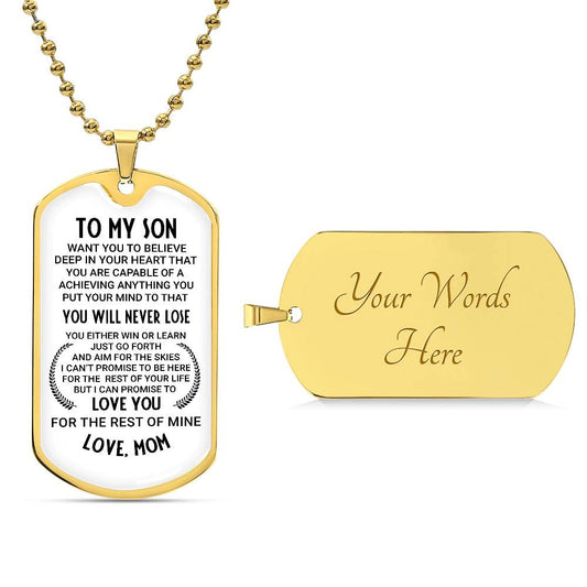 To My Son, A Gift From Mom, Dog Tag Necklace with Engraving