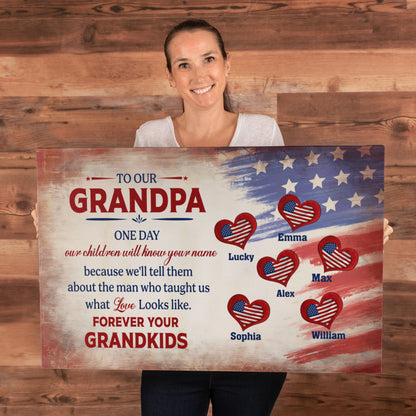 Personalized To Our Grandpa Canvas – Custom Grandkids Names Patriotic Family Wall Art