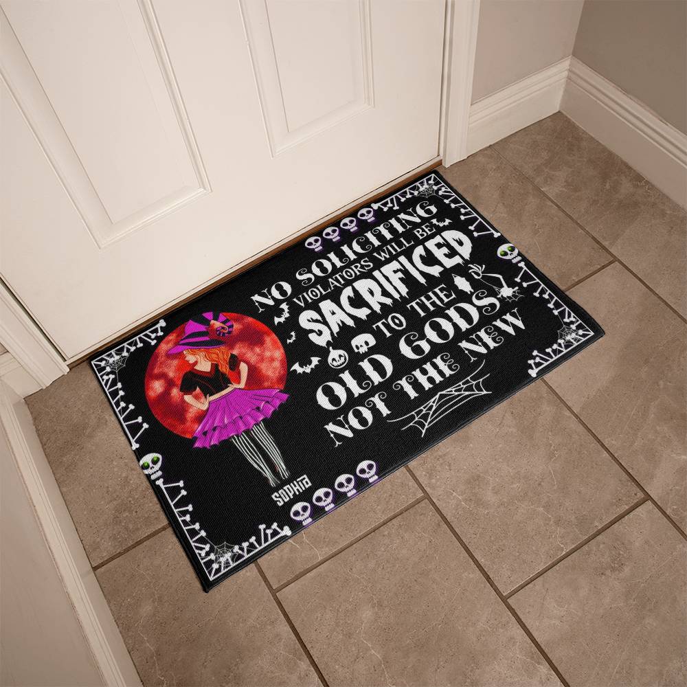 Personalized Halloween Doormat, Custom No Soliciting Welcome Mat, Funny Witch Door Mat with Name, Scary Front Porch Halloween Decor