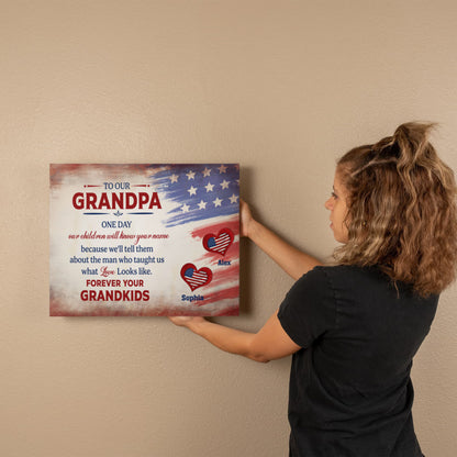 Personalized To Our Grandpa Canvas – Custom Grandkids Names Patriotic Family Wall Art