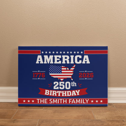 Personalized America 250th Birthday Gallery Wrapped Canvas – Custom Family Name Patriotic Wall Art