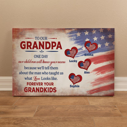 Personalized To Our Grandpa Canvas – Custom Grandkids Names Patriotic Family Wall Art