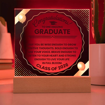 Graduation LED Acrylic Plaque – Congratulations Graduate Gift | Class of 2026 Light Up Keepsake