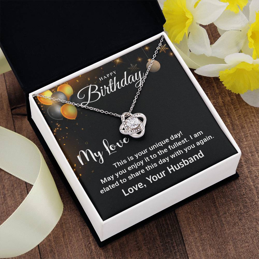 Happy Birthday My Love - Personalize Love Knot Necklace Gift - (Yellow & White Gold Variants)