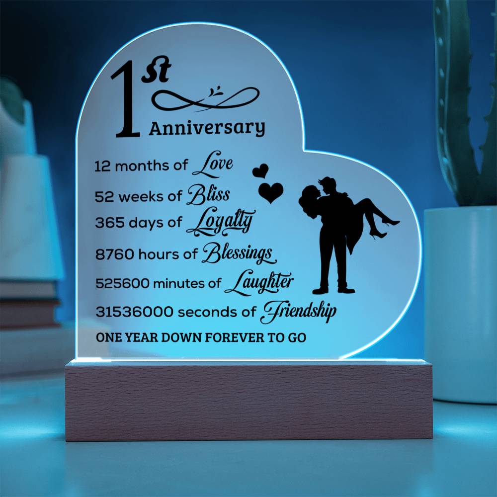 Happy 1st Anniversary Heart Plaque Forever Love