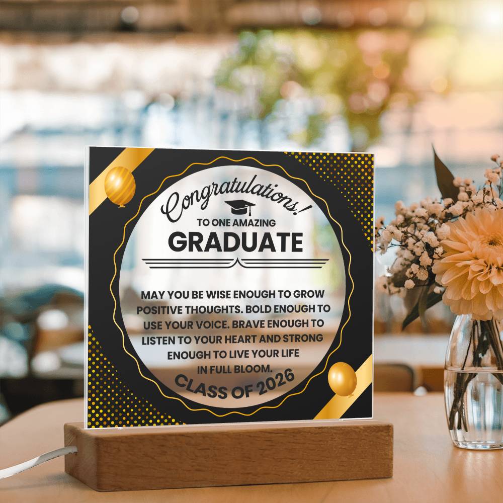 Graduation LED Acrylic Plaque – Congratulations Graduate Gift | Class of 2026 Light Up Keepsake