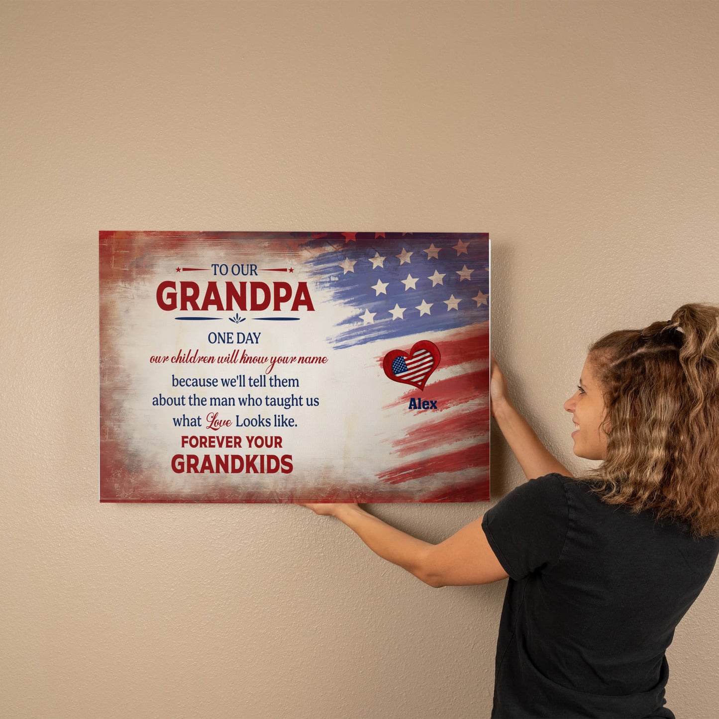 Personalized To Our Grandpa Canvas – Custom Grandkids Names Patriotic Family Wall Art