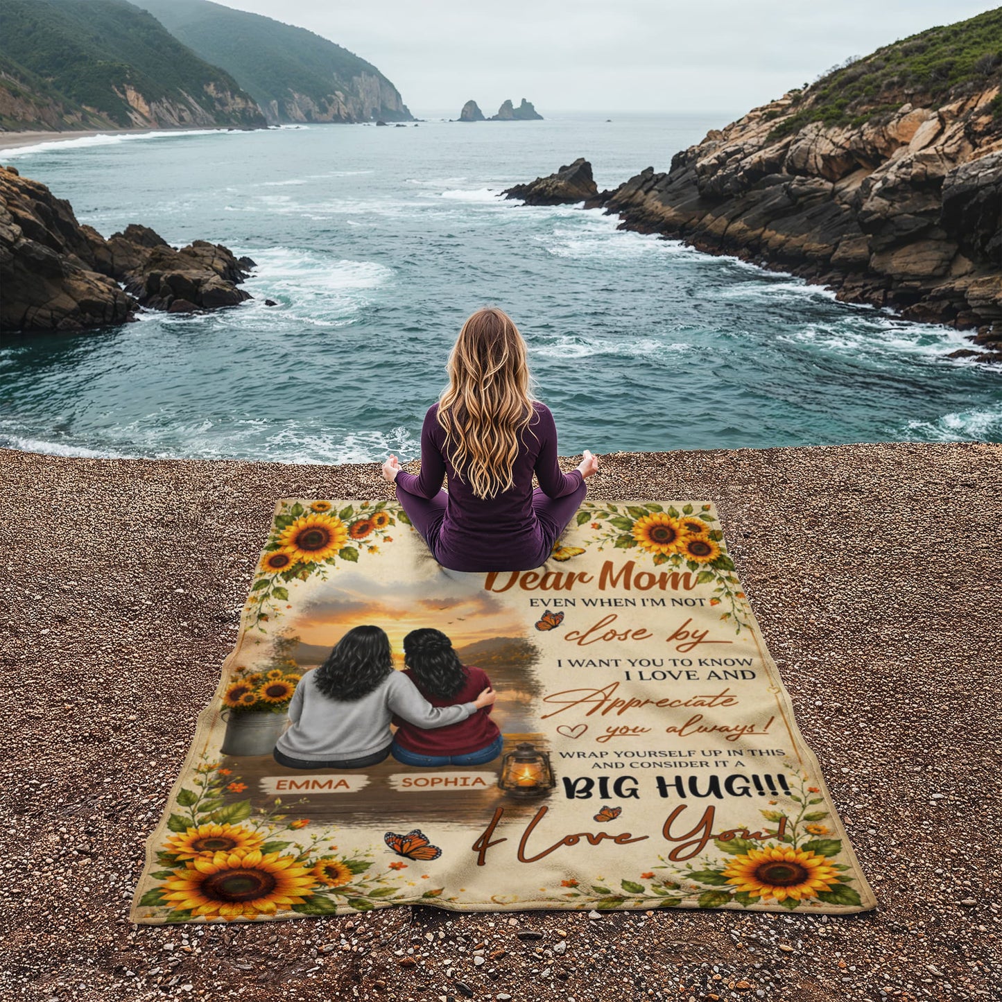 Personalized Daughter Fleece Blanket | Dear Mom I Love You Sunflower Blanket | Custom Names Mother Daughter Throw | Birthday, Mother's Day & Christmas Gift