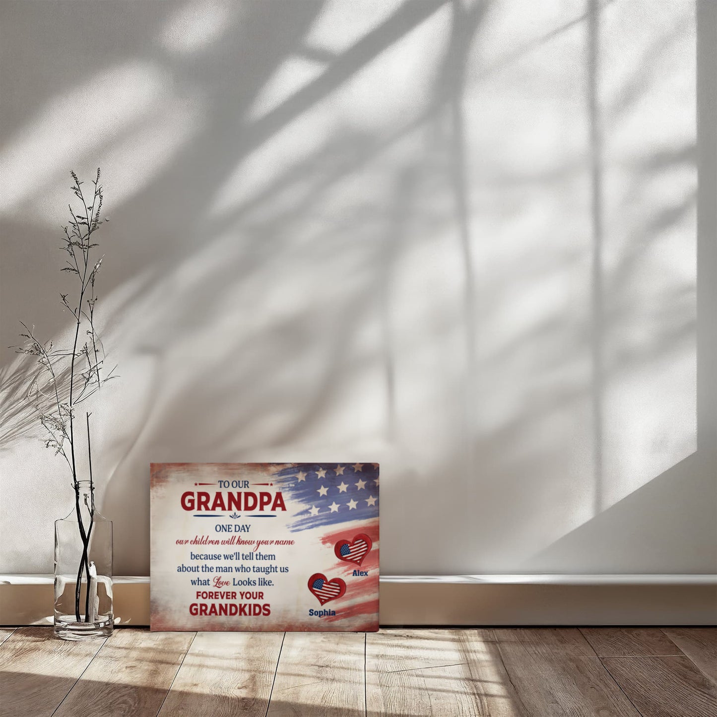 Personalized To Our Grandpa Canvas – Custom Grandkids Names Patriotic Family Wall Art