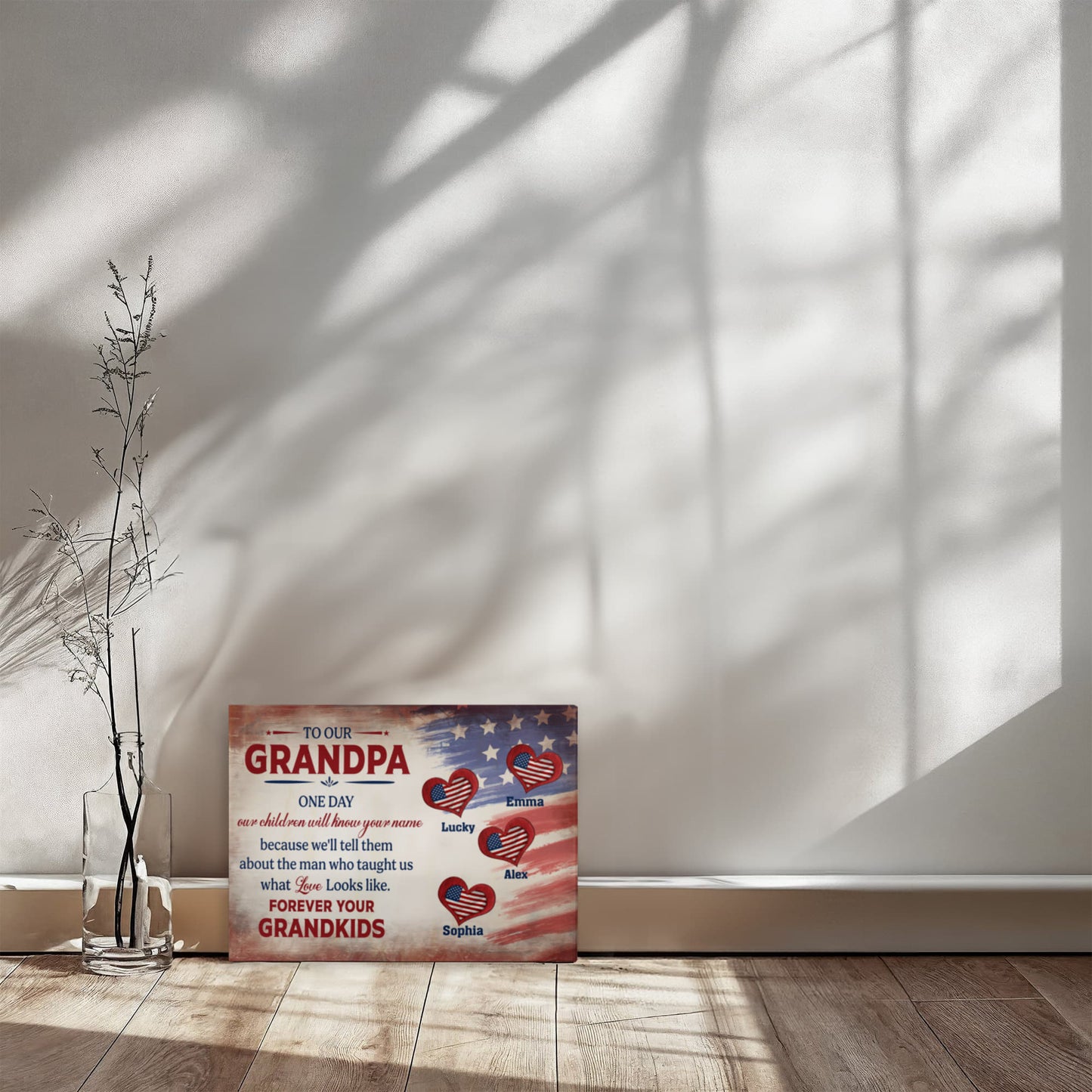 Personalized To Our Grandpa Canvas – Custom Grandkids Names Patriotic Family Wall Art
