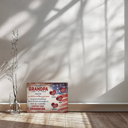 Personalized To Our Grandpa Canvas – Custom Grandkids Names Patriotic Family Wall Art