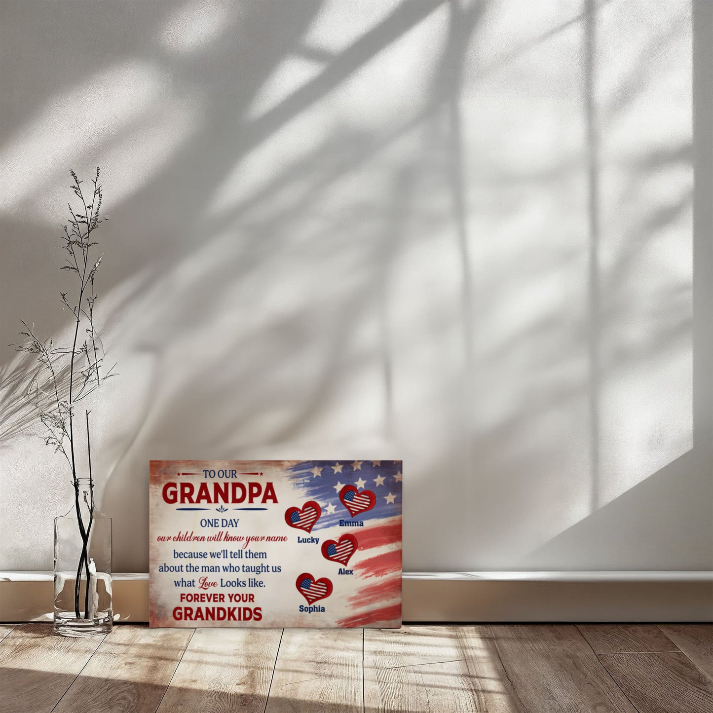 Personalized To Our Grandpa Canvas – Custom Grandkids Names Patriotic Family Wall Art