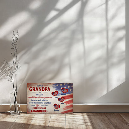 Personalized To Our Grandpa Canvas – Custom Grandkids Names Patriotic Family Wall Art