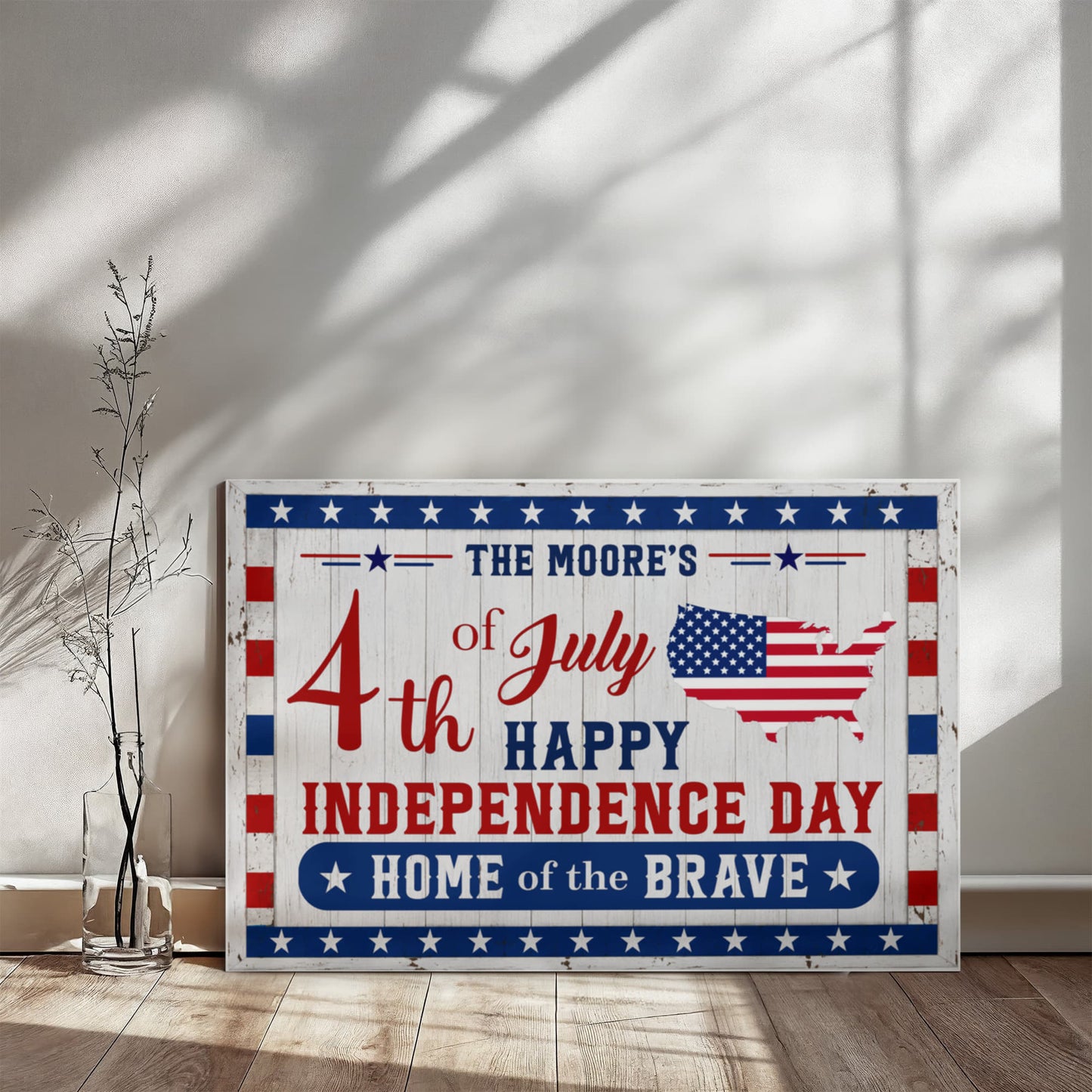 Personalized 4th of July Gallery Wrapped Canvas – Custom Family Name Independence Day Wall Art