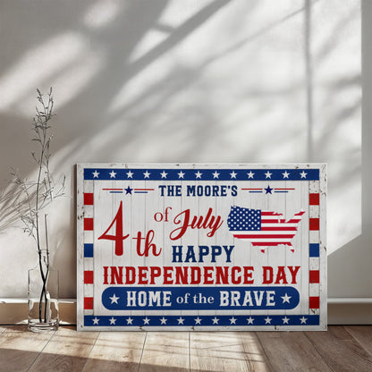 Personalized 4th of July Gallery Wrapped Canvas – Custom Family Name Independence Day Wall Art