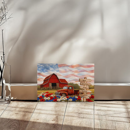 Personalized Patriotic Grandpa Canvas – Custom Grandkids Names Farmhouse American Flag Wall Art