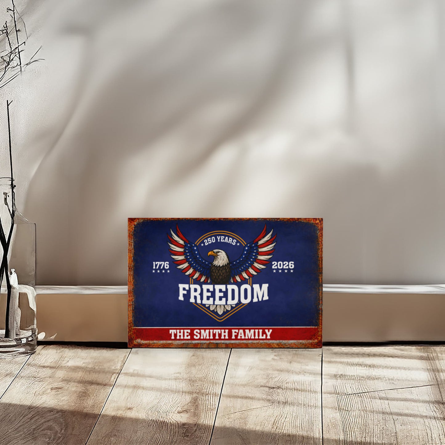 Personalized Freedom Eagle Gallery Wrapped Canvas – Custom Family Name 250 Years of Freedom Patriotic Wall Art