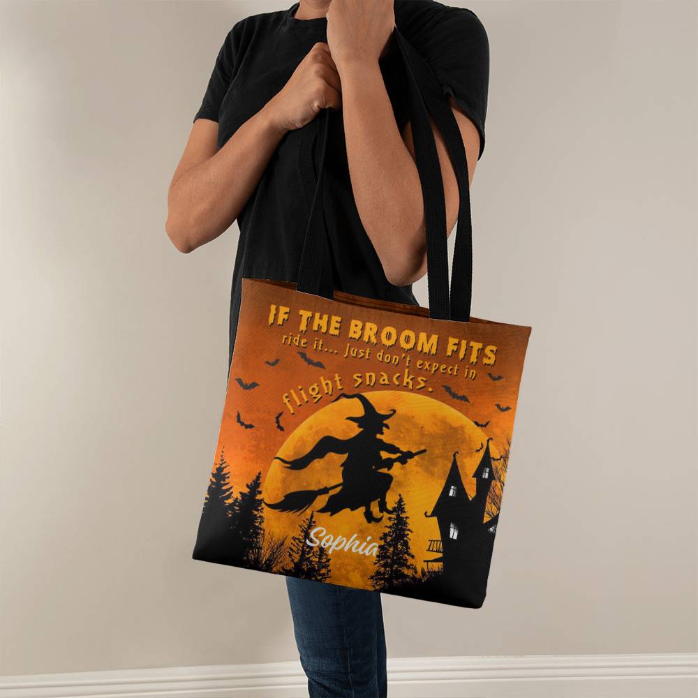 Custom Witch Tote Bag –  Halloween Tote with Full Moon & Flying Witch !