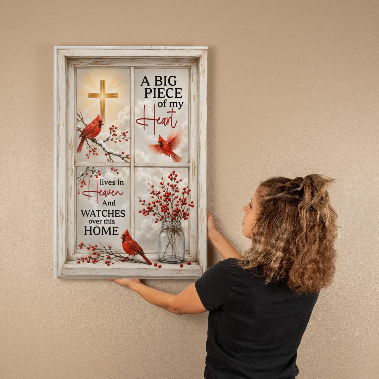 A Big Piece of My Heart Lives in Heaven Canvas – Cardinal Memorial Wall Art Sympathy Gift