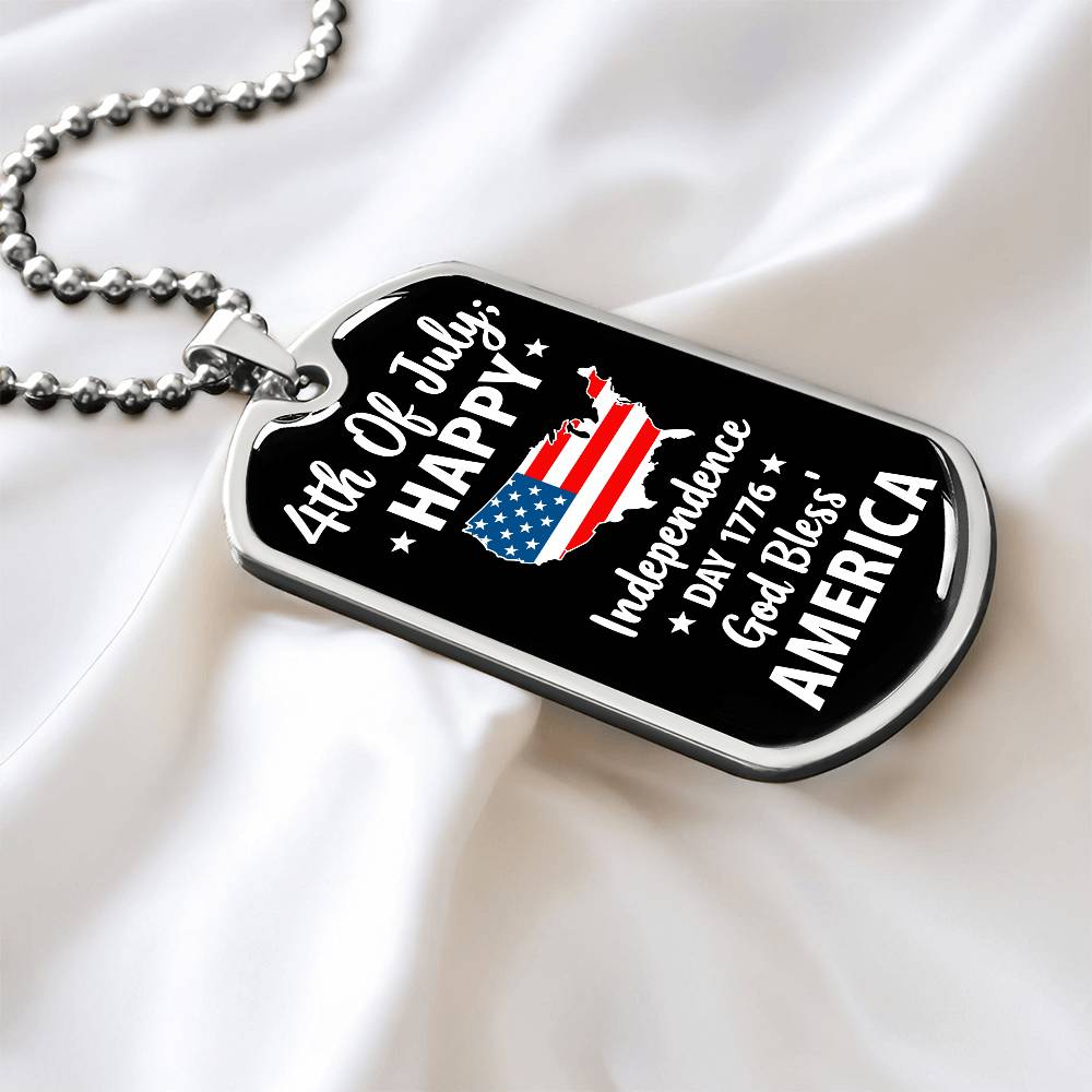 4th Of July Happy Independence Day 1776 God Bless America Dog Tag Necklace with Engraving